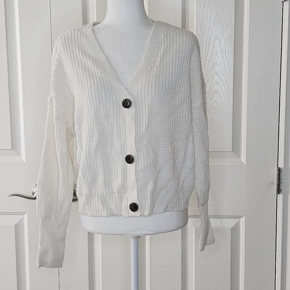 NWT Vero Moda Lea Birch White Long Sleeve V-Neck Cuff Cardigan Sweater Sz L - Picture 3 of 10